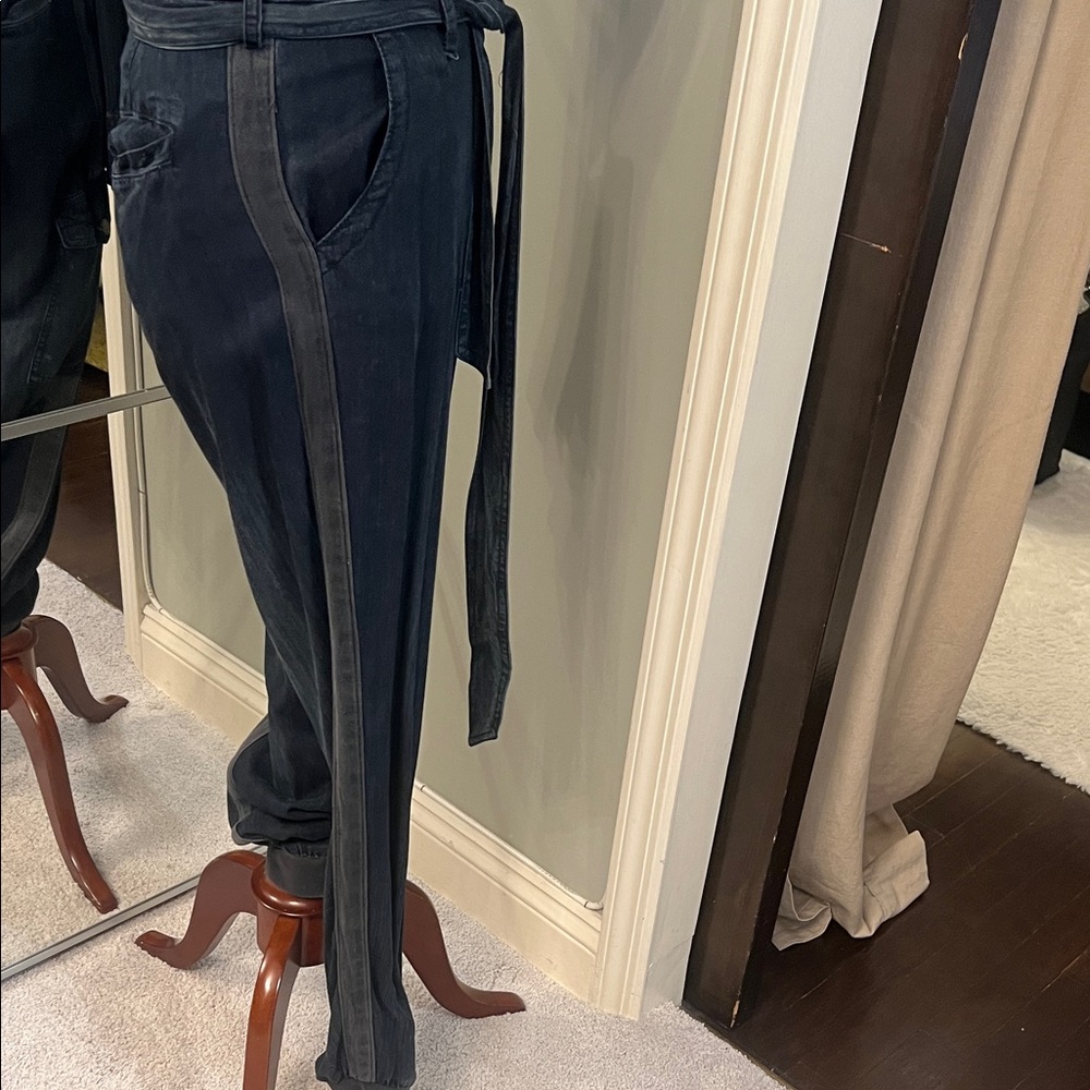 Vintage Havana Dark Navy Zip-Up Utility Jumpsuit with Tie Belt - Picture 5 of 6
